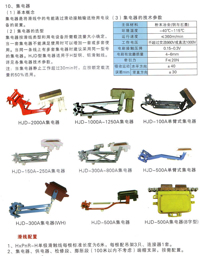 單極組合式滑觸線參數(shù)